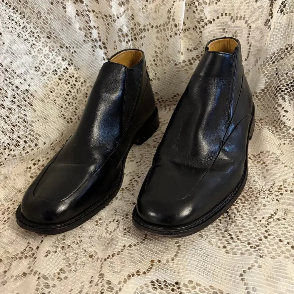 Brass Boot Men's US 10.5 Black Leather Square Toe Ankle Boots